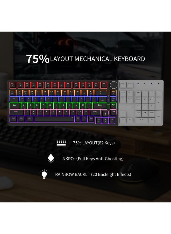 Newmen GM326 75% Percent Mechanical Keyboard,Wired Mini Backlit Hot Swappable Gaming Mechanical Keyboard with Knob,82 Keys Anti-Ghosting Compact Black Gaming Keyboard for PC Win Mac,Red Switch