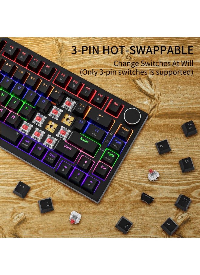 Newmen GM326 75% Percent Mechanical Keyboard,Wired Mini Backlit Hot Swappable Gaming Mechanical Keyboard with Knob,82 Keys Anti-Ghosting Compact Black Gaming Keyboard for PC Win Mac,Red Switch