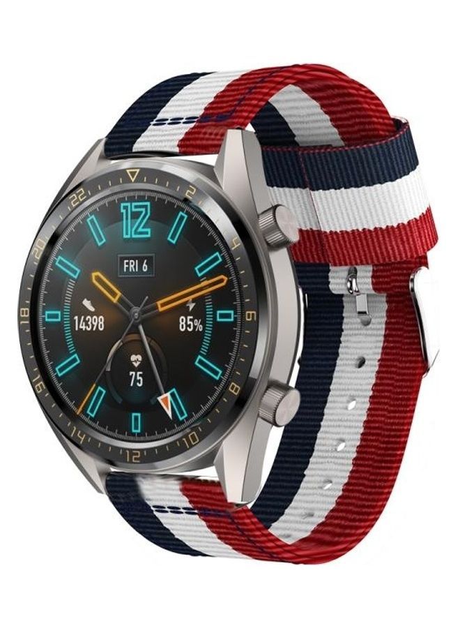 NIBEMINENT Nylon Single Ring Strap 22mm For Huawei Watch GT2e GT2 46mm Red/White/Blue  - Image 1