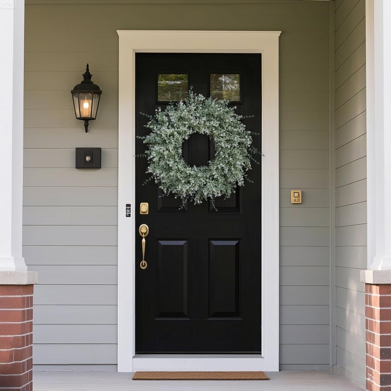 FOTEEWL 26'' Large Eucalyptus Wreath for Front Door, Porch- Artificial Eucalyptus and Lavender with Babys Breath Flowers Wreath for Home, Farmhouse Wall Decor- Spring, Summer, Fall, All Seasons (White-Green) - Image 3