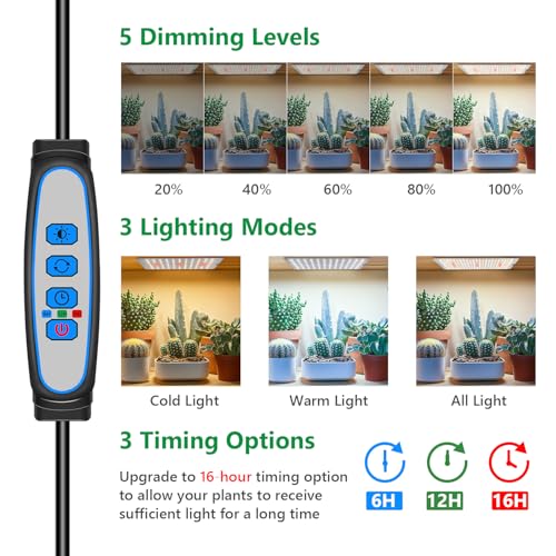 Aumtrly Grow Lights for Seed Starting, 552 LED Full Spectrum Plant Light Panel for Growing Indoor Plants, Slim Grow Lamp with UL Adapter, 6/12/16H Timer, 3 Light Modes, 5 Dimmable - Image 2