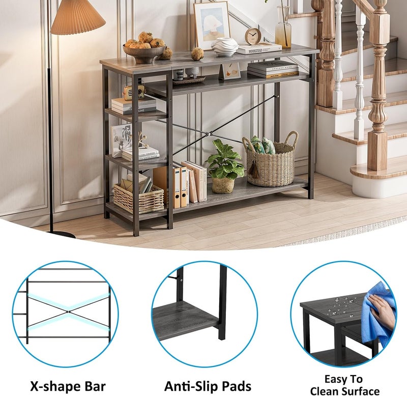 JOYSEUS Console Table for Entryway, X-Shape Design Console Table with 4 Tier Storage Shelves, Extra Long Sofa Table for Hallway, Living Room, Kitchen, Easy Assembly, Modern Style (grey, 130*35*90cm) - Image 3