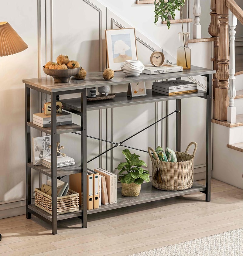 JOYSEUS Console Table for Entryway, X-Shape Design Console Table with 4 Tier Storage Shelves, Extra Long Sofa Table for Hallway, Living Room, Kitchen, Easy Assembly, Modern Style (grey, 130*35*90cm) - Image 1
