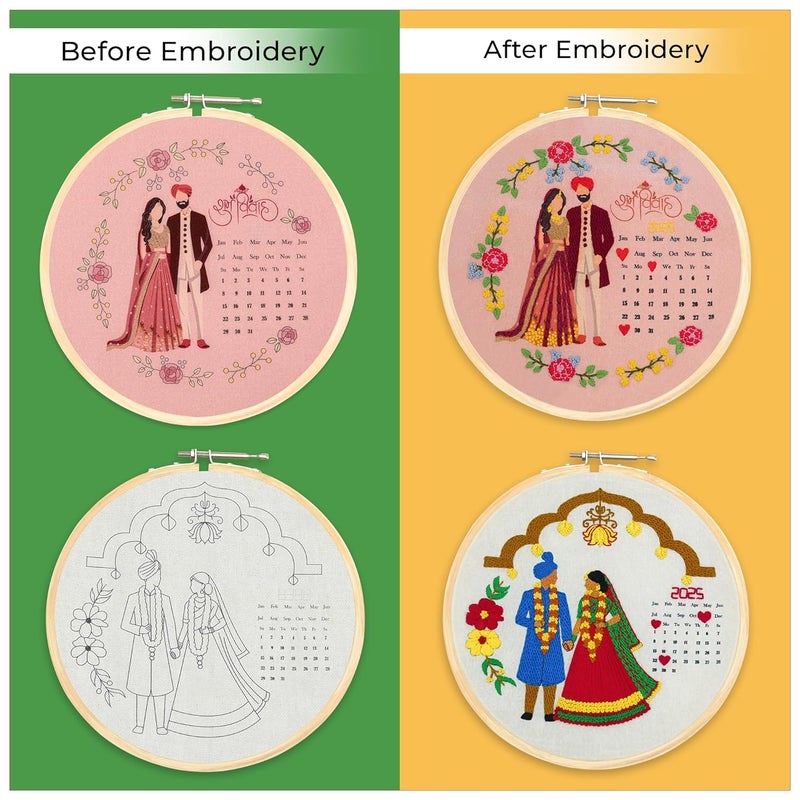 picknMAKE DIY Hand Embroidery Combo Kit for Beginners | Shubh Vivah & Mandap Ceremony Calendar Designs | Printed Fabric, Frame, Threads & Tools | Wedding Keepsake | New Hobby Kit | Pack of 2 - Image 4