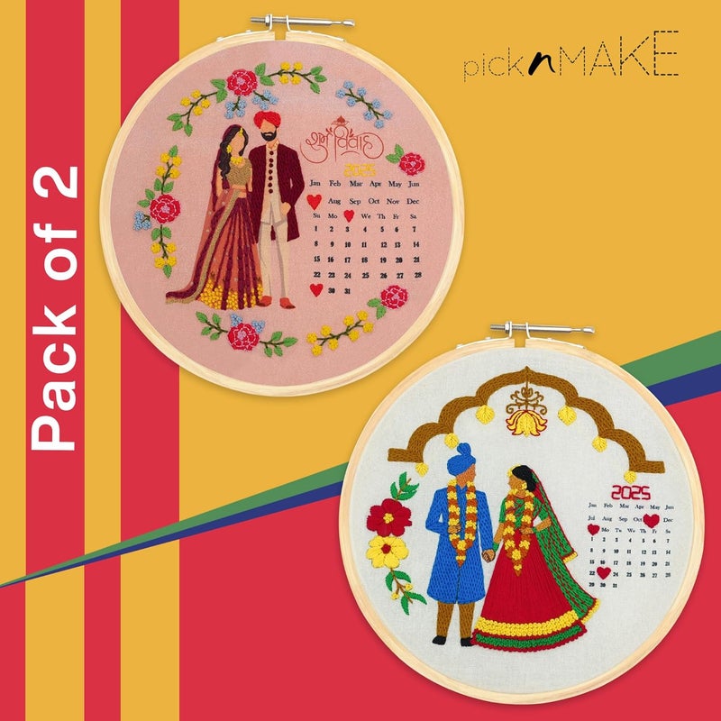 picknMAKE DIY Hand Embroidery Combo Kit for Beginners | Shubh Vivah & Mandap Ceremony Calendar Designs | Printed Fabric, Frame, Threads & Tools | Wedding Keepsake | New Hobby Kit | Pack of 2 - Image 5