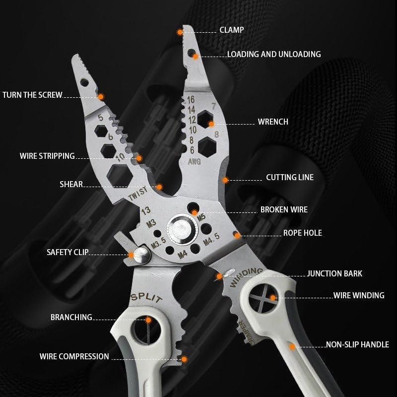 ELMVIA Multifunction Stainless Steel Wire Stripper/Wire Crimping Tool, Wire Cutter, Wire Crimper, Cable Stripper, Wiring Tools and Multi-Function Hand Tool (12 IN 1) - Image 4