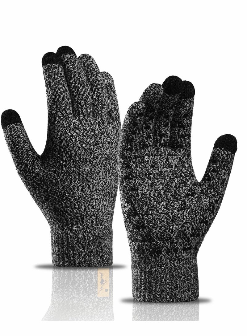 2 Pairs of Winter Knit Gloves, Warm Full Fingers for Men and Women, Upgraded Touch Screen Anti-Slip Fleece Lined Gloves for Winter Outdoor Sports, 21x11CM  - Image 1