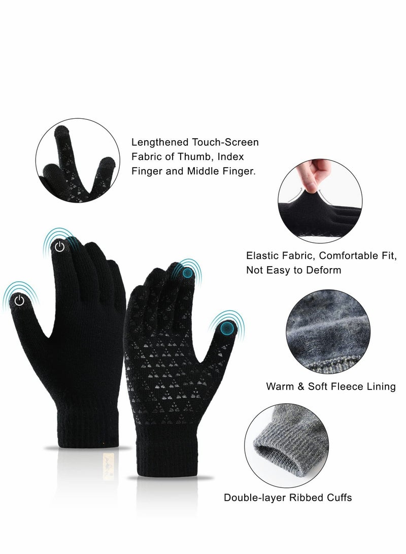 2 Pairs of Winter Knit Gloves, Warm Full Fingers for Men and Women, Upgraded Touch Screen Anti-Slip Fleece Lined Gloves for Winter Outdoor Sports, 21x11CM  - Image 2