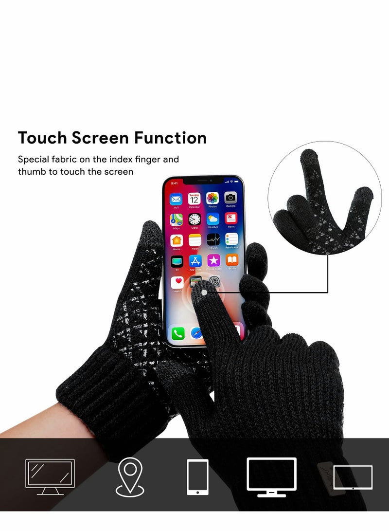 2 Pairs of Winter Knit Gloves, Warm Full Fingers for Men and Women, Upgraded Touch Screen Anti-Slip Fleece Lined Gloves for Winter Outdoor Sports, 21x11CM  - Image 3