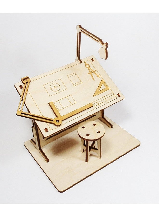 StonKraft Wooden 3D Puzzle Miniature Drafting Table - Home Decor, Construction Toy, Modeling Kit, School Project - Easy to Assemble - Image 1