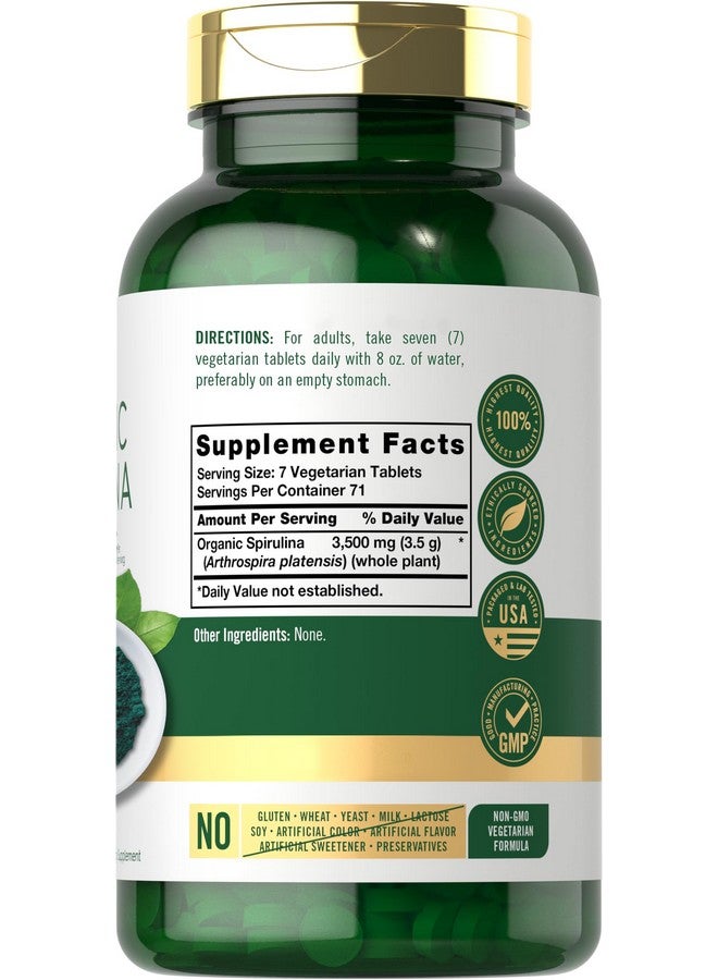 Carlyle أقراص سبيرولينا العضوية من كارلايل 3500 ملغ | 500 حبة | مكمل غير معدل وراثيًا وخالي من الغلوتين - Image 2