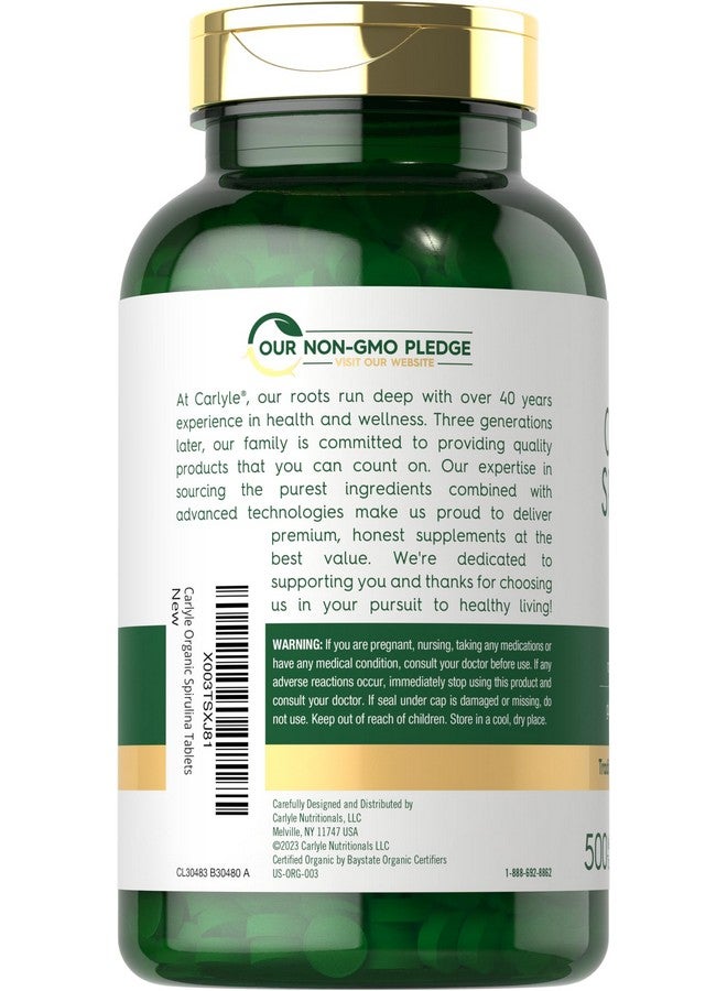 Carlyle أقراص سبيرولينا العضوية من كارلايل 3500 ملغ | 500 حبة | مكمل غير معدل وراثيًا وخالي من الغلوتين - Image 3