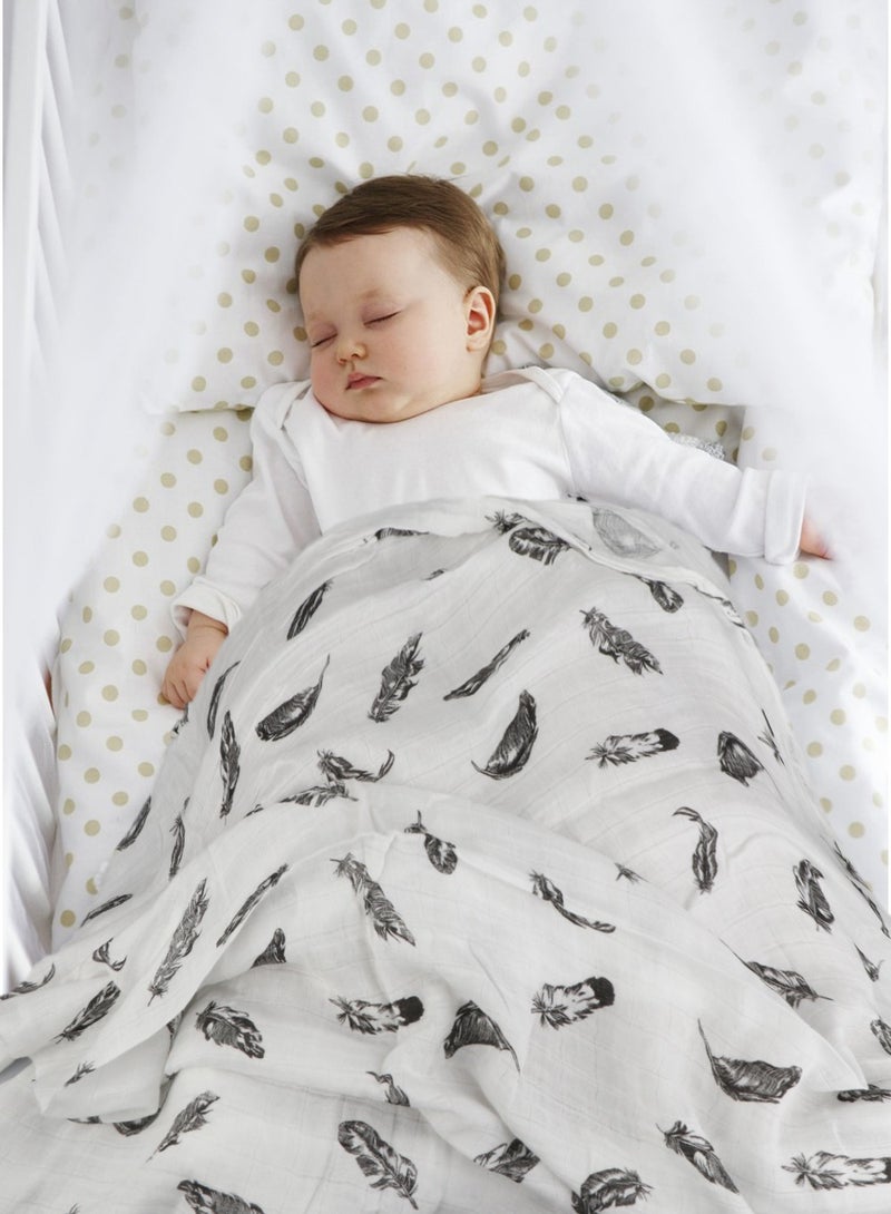 HomarKet 3-Pcs Baby Swaddle Blanket Unisex Wrap Soft Silky Muslin, Blanket For Boys And Girls Set Of 3- Colorful Feather/Small White Lattice/Black Feather  - Image 3