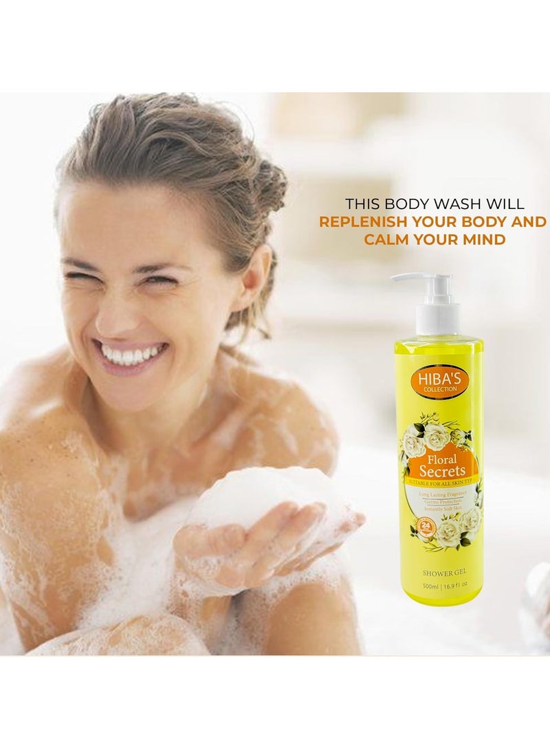 هيبا'ز كوليكشن جل الاستحمام فلورال سيكريتس لحماية البشرة الناعمة للغاية مناسب لجميع أنواع البشرة، 500 مل 16.9 أونصة - Image 3