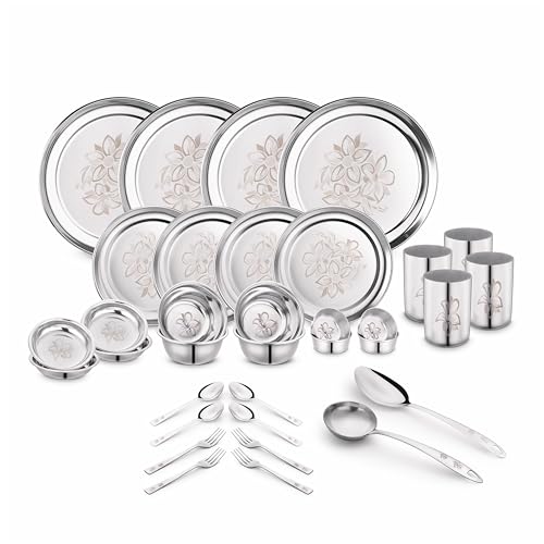 Classic Essentials Stainless Steel Dinner Set|Serves 4 People|Heavy Gauge|Kitchen Set|Permanent Laser-Glory, Set of 42 - Image 1