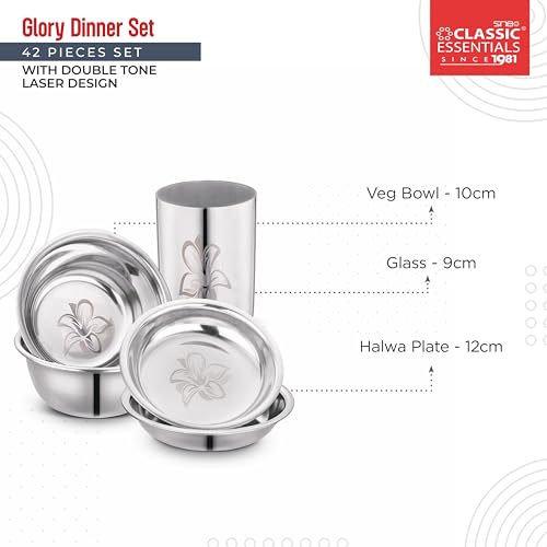 Classic Essentials Stainless Steel Dinner Set|Serves 4 People|Heavy Gauge|Kitchen Set|Permanent Laser-Glory, Set of 42 - Image 5