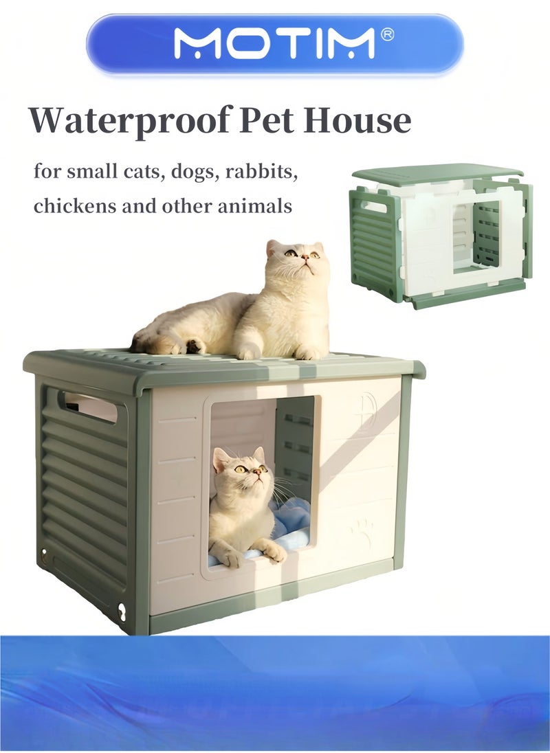 Motim Cat House Waterproof Pet House for Indoor Outdoor Cats and Small Dogs PE Material Flat Roof Tiny House for Feral Cats Dogs Rabbits Chickens and Small Animals - Image 1