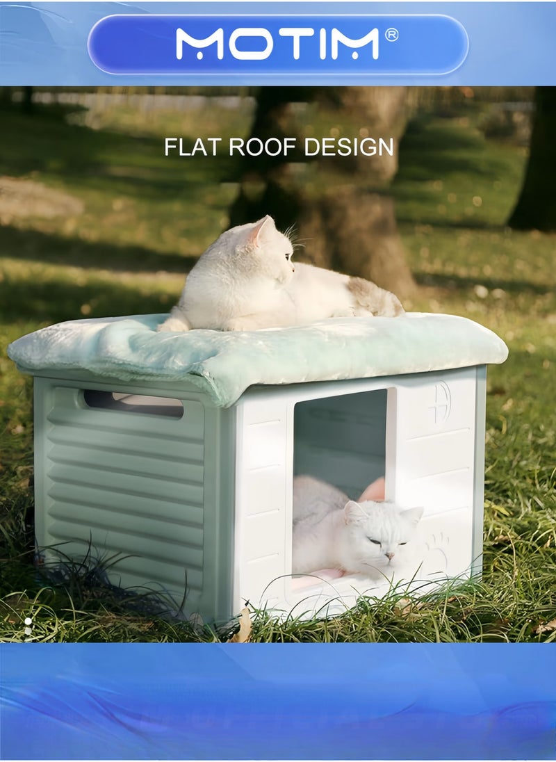 Motim Cat House Waterproof Pet House for Indoor Outdoor Cats and Small Dogs PE Material Flat Roof Tiny House for Feral Cats Dogs Rabbits Chickens and Small Animals - Image 3