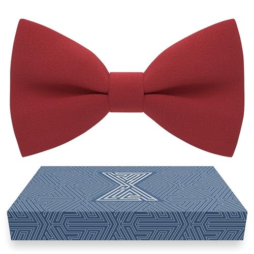 Bow Tie House Boys Red Bow Tie Teens Gabardine Fabric Material for Kids Bowtie, Toddler Bow ties Formal Pre-Tied Tuxedo Clip on Shape Infant Handmade Bow ties for Any Ages in Solid Colors (Medium, Red) - Image 1