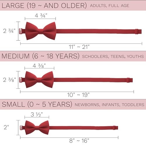 Bow Tie House Boys Red Bow Tie Teens Gabardine Fabric Material for Kids Bowtie, Toddler Bow ties Formal Pre-Tied Tuxedo Clip on Shape Infant Handmade Bow ties for Any Ages in Solid Colors (Medium, Red) - Image 4
