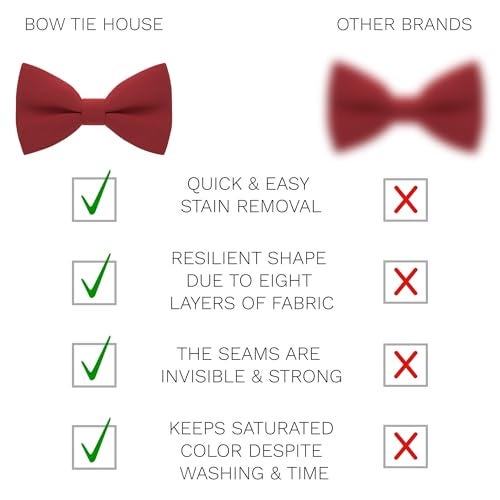 Bow Tie House Boys Red Bow Tie Teens Gabardine Fabric Material for Kids Bowtie, Toddler Bow ties Formal Pre-Tied Tuxedo Clip on Shape Infant Handmade Bow ties for Any Ages in Solid Colors (Medium, Red) - Image 3