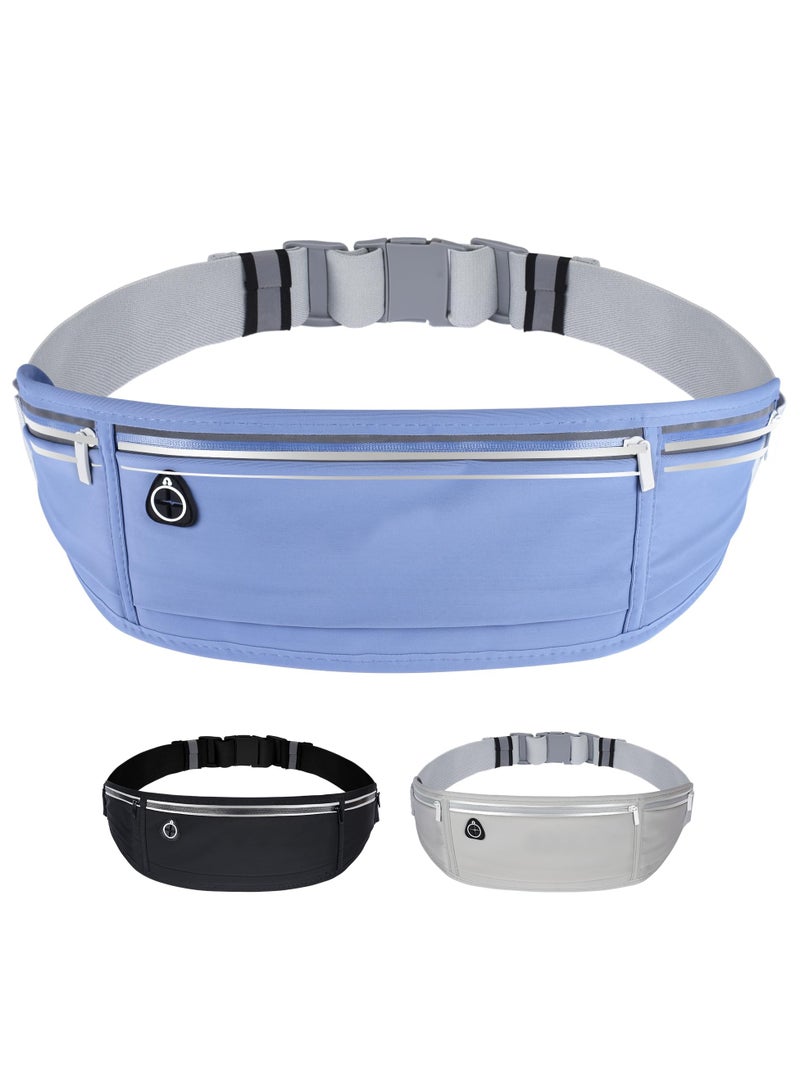 Slim Running Belt for Phone, Workout Fanny Pack for Women Men, Large Capacity Runner Waist Bag with 3 Pouches, No Bounce Running Pouch for Walking, Cycling, Walking, Gym (Pale Blue) - Image 1