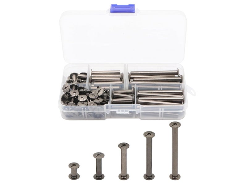 LBY 100pcs Phillips Chicago Screws, M5 x 10/20/30/40/50mm Binding Screw Posts, Book Screws, Binding Barrels and Screws Assortment Kit for Leather Saddles, Purses, Belt Repair, Nickel-Plated (Black) - Image 1