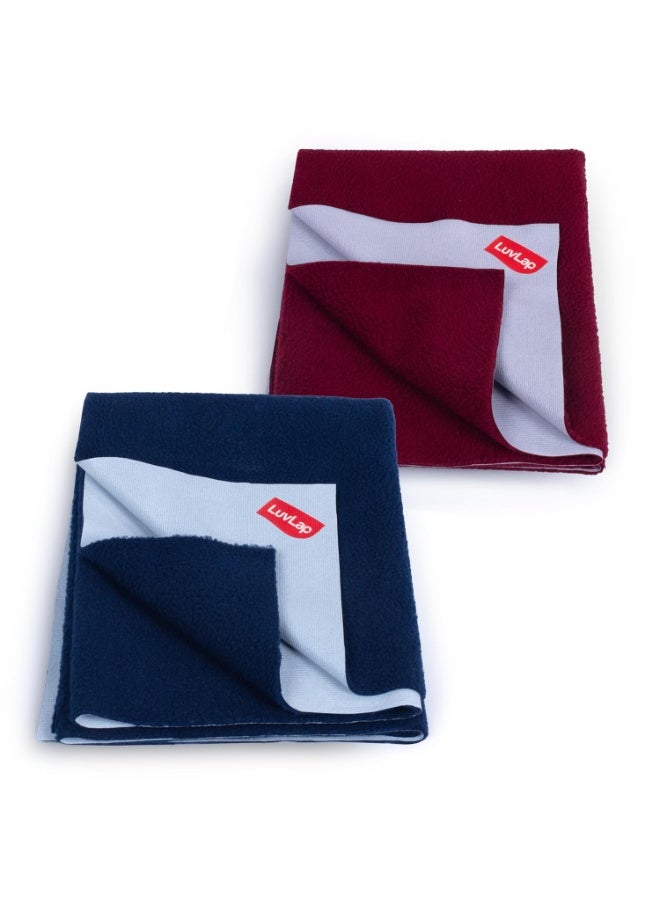 LuvLap Instadry Waterproof Baby Dry Sheet, Medium Size 70x100 cm, Extra Absorbent Quick Dry Sheet for New Born,Toddler, Anti-Piling Fleece for Baby, Bed Protector, Pack of 2, Navy Blue & Marron - Image 1