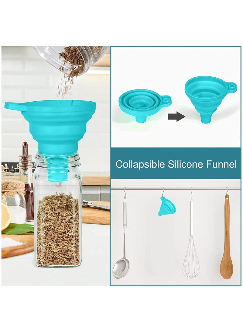 Home zone 12 Glass Spice Jars 4oz Empty Square Spice Containers Three Kinds of Shaker Lids and Airtight Metal Caps White Paint Pen and Silicone Collapsible Funnel Included  - Image 4