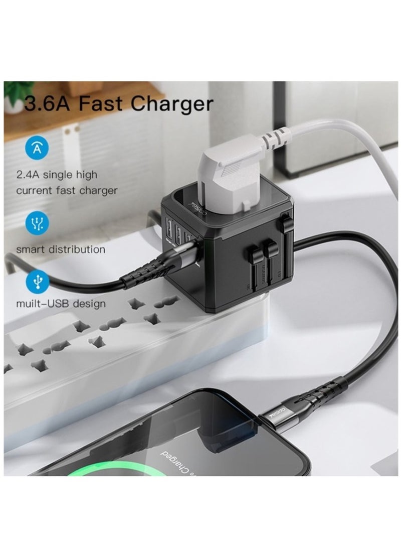 Yesido Yesido MC-10 3 USB + Type-C Ports Multi-function Universal Travel Adapter Plug (Black)  - Image 5