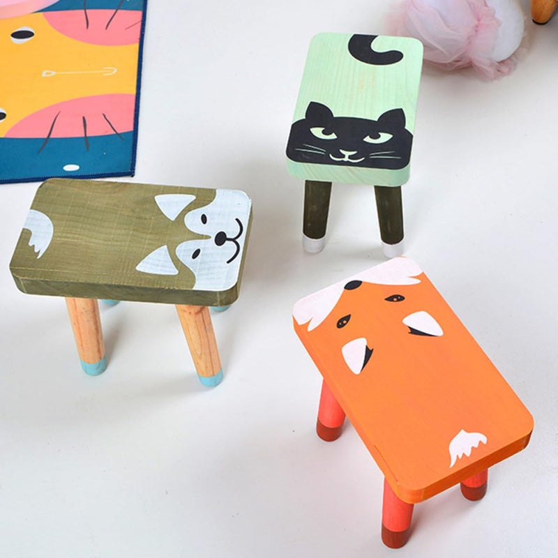Fox Design Solid Wood Step Stool Cartoon Animal Footstool For Kids Room - Image 3