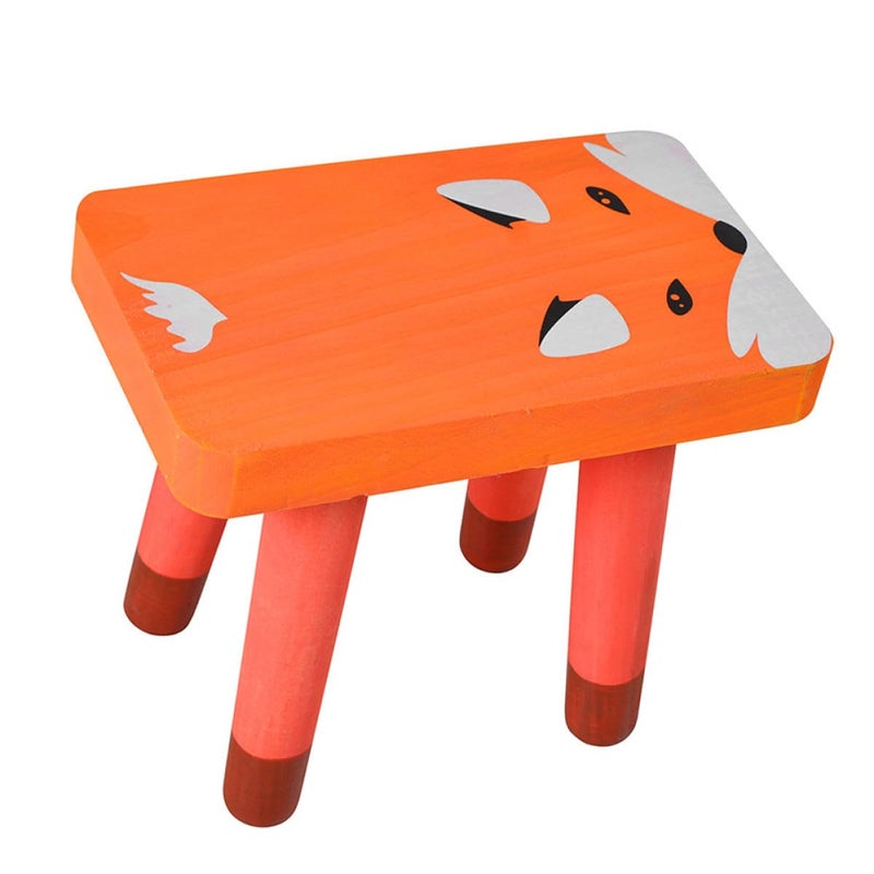 Fox Design Solid Wood Step Stool Cartoon Animal Footstool For Kids Room - Image 2