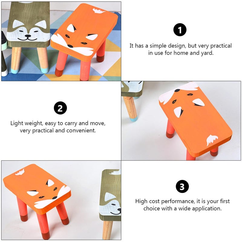 Fox Design Solid Wood Step Stool Cartoon Animal Footstool For Kids Room - Image 5