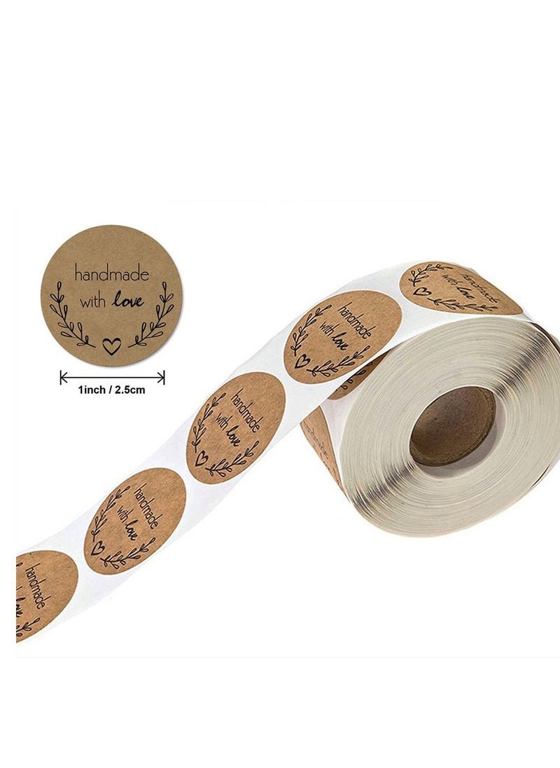 Wownect - Wownect Brown Kraft Paper Labels Stickers Handmade With Love [1inch][1000 Pcs Labels] for Baking Packaging, Envelope Seals, Birthday, Party Gift Wrap, Brown Tags for Wedding - Image 1