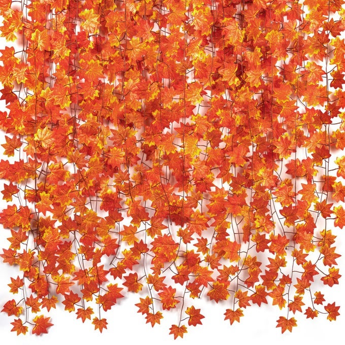 5 PACK FALL LEAF GARLAND HANGING VINES GARLAND ARTIFICIAL FALL MAPLE LEAVES THANKSGIVING DECOR FOR HOME WEDDING FIREPLACE PARTY
