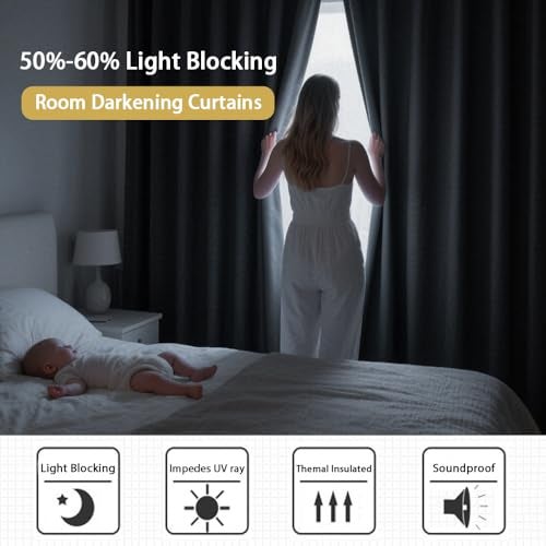 Turquoize Cream Beige Blackout Curtains Thermal Insulated Room Darkening Curtains for Living Room 84 Inch Length Back Tab/Rod Pocket Black Out Curtains, 52" W x 84" L, Cream Beige - Image 3