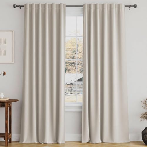 Turquoize Cream Beige Blackout Curtains Thermal Insulated Room Darkening Curtains for Living Room 84 Inch Length Back Tab/Rod Pocket Black Out Curtains, 52" W x 84" L, Cream Beige - Image 1