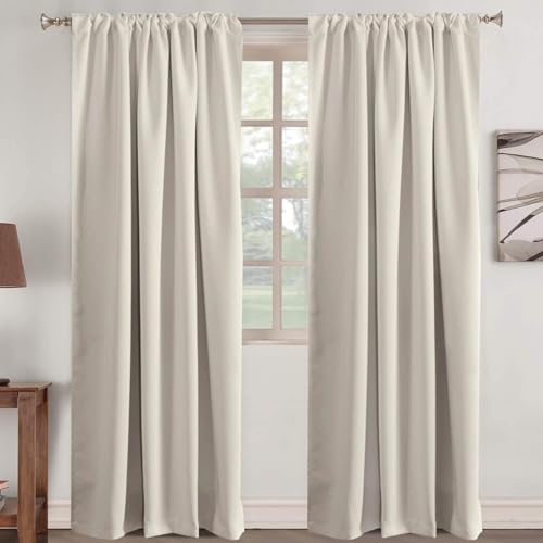 Turquoize Cream Beige Blackout Curtains Thermal Insulated Room Darkening Curtains for Living Room 84 Inch Length Back Tab/Rod Pocket Black Out Curtains, 52" W x 84" L, Cream Beige - Image 2
