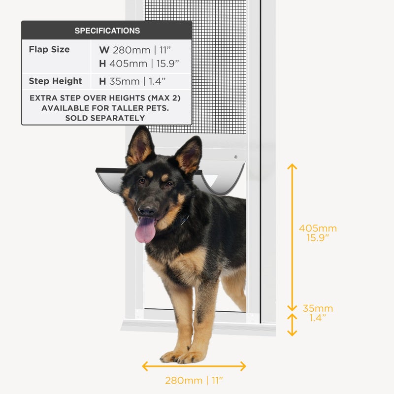 Hakuna Pets V2 Patio Pet Door Screen Insert Panel for Sliding Doors, Fits Door Track Min Ht 62.99" to Max Ht 84.25",UV Resistant Mesh, Locking Magnetic Dog Door, Easy Install and Removal, Large, White - Image 2