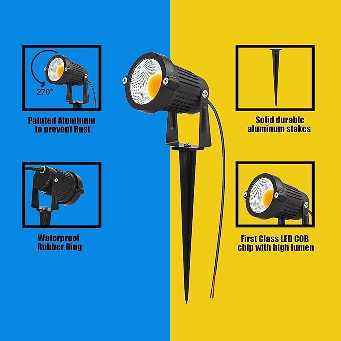 إضاءة المناظر الطبيعية الخارجية LED M.O.D.I 12W مقاومة للماء IP65 أضواء حديقة COB LED كشافات مع قاعدة مدببة (4 عبوات، أبيض دافئ) - Image 2