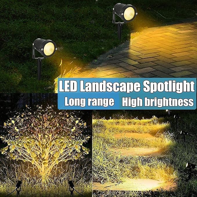 إضاءة المناظر الطبيعية الخارجية LED M.O.D.I 12W مقاومة للماء IP65 أضواء حديقة COB LED كشافات مع قاعدة مدببة (4 عبوات، أبيض دافئ) - Image 4