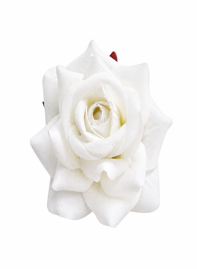 Vrindavanstore.in White Rose Hair Clip for Women & Girls | Elegant Floral Hair Accessory for Wedding, Party & Daily Wear | Strong Metal Clip | Lightweight Handmade Flower Hair Pin - Image 1
