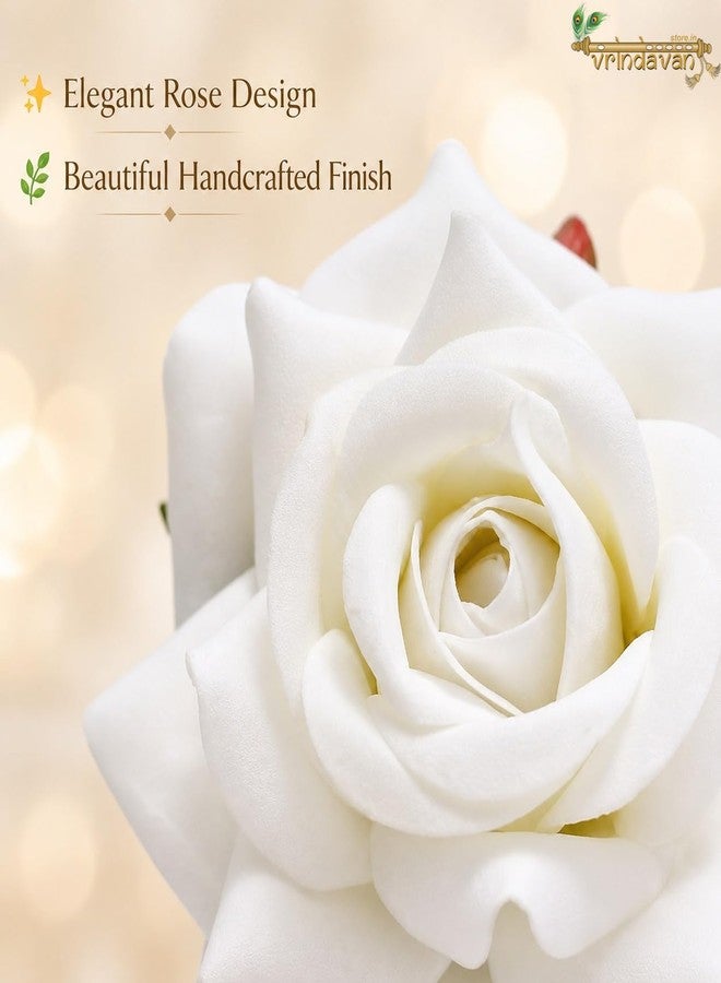 Vrindavanstore.in White Rose Hair Clip for Women & Girls | Elegant Floral Hair Accessory for Wedding, Party & Daily Wear | Strong Metal Clip | Lightweight Handmade Flower Hair Pin - Image 3