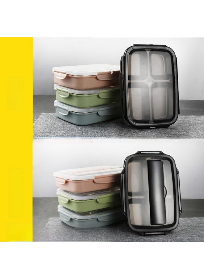 304 Stainless Steel Compartment Lunch Box Insulation Student Fast Food Box Lunch Box Kindergarten Anti-scald Sealed Fast Food Plate-Capacity:Nordic Green-Box Layers:Tableware Cover [four Grids] + Stainless Steel Chopsticks Fork Spoon  - Image 2
