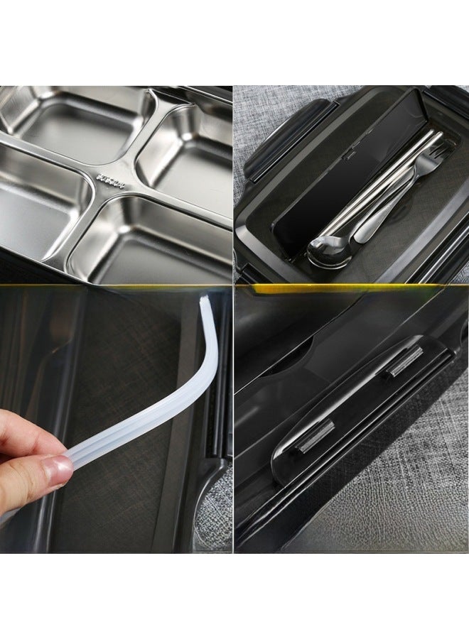 304 Stainless Steel Compartment Lunch Box Insulation Student Fast Food Box Lunch Box Kindergarten Anti-scald Sealed Fast Food Plate-Capacity:Nordic Green-Box Layers:Tableware Cover [four Grids] + Stainless Steel Chopsticks Fork Spoon  - Image 3