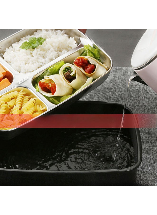 304 Stainless Steel Compartment Lunch Box Insulation Student Fast Food Box Lunch Box Kindergarten Anti-scald Sealed Fast Food Plate-Capacity:Nordic Green-Box Layers:Tableware Cover [four Grids] + Stainless Steel Chopsticks Fork Spoon  - Image 4
