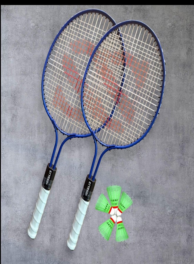 STYRKR Badminton Racket Set, Blue, 5 Rackets with Shuttlecocks, White Grip Handle - Image 1