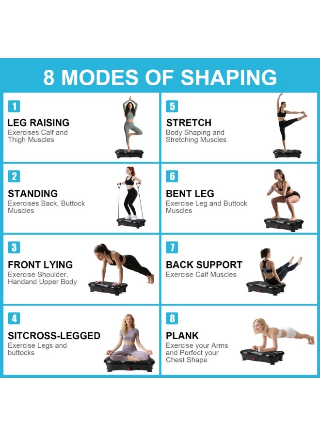 لوح اهتزاز ستانو مع حبل مطاطي، 8 أوضاع لتشكيل الجسم و5 برامج تلقائية، تمرين 20 دقيقة فعال، 200 مستوى سرعة وسعة تحميل 150 كغم، موسيقى بلوتوث وتدليك نقطي للقدم لتخفيف الآلام وتحسين الدورة الدموية - Image 3