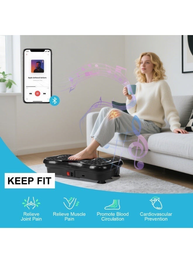 لوح اهتزاز ستانو مع حبل مطاطي، 8 أوضاع لتشكيل الجسم و5 برامج تلقائية، تمرين 20 دقيقة فعال، 200 مستوى سرعة وسعة تحميل 150 كغم، موسيقى بلوتوث وتدليك نقطي للقدم لتخفيف الآلام وتحسين الدورة الدموية - Image 5