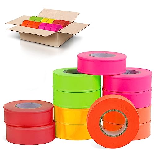 AdirPro 12 Pack Fluorescent Flagging Tape - Multipurpose Neon Marking Tape - Great Visual Labeling & Tagging for Home & Workplace Use (Multi-Color, 150 feet) - Image 1